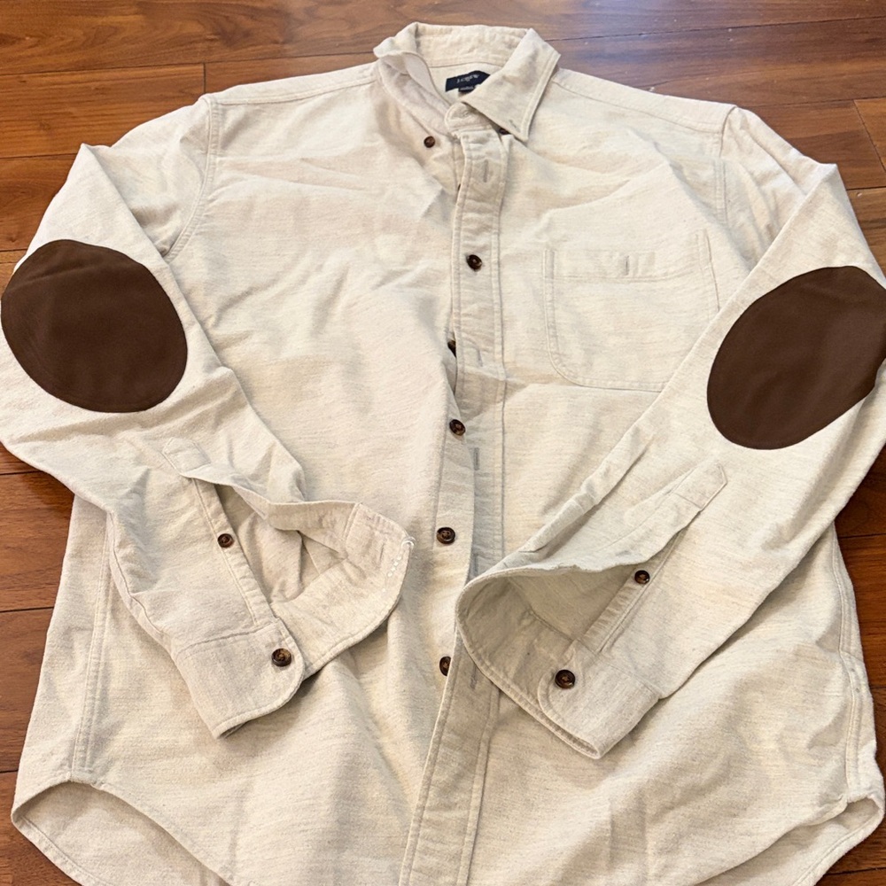 J. Crew Light Beige Shirt with Brown Buttons